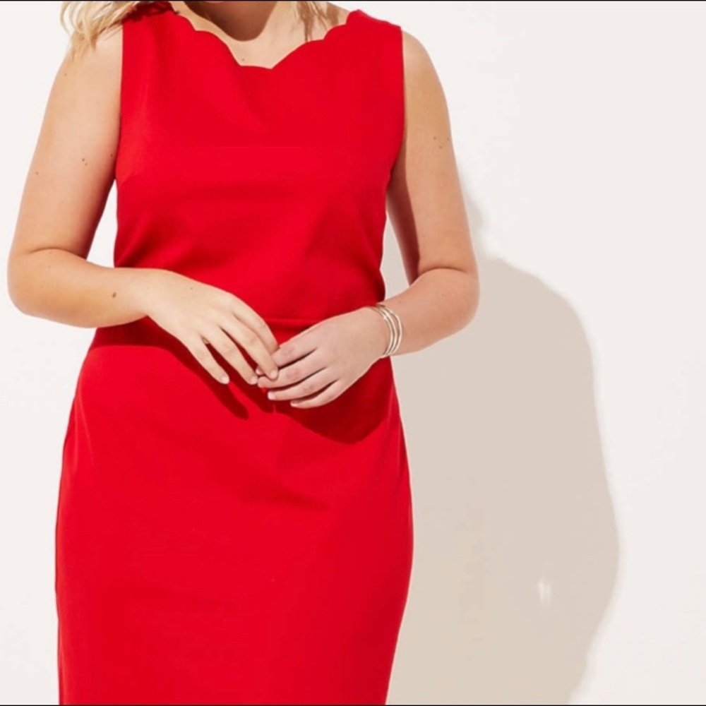 LOFT Plus Cherry Red Scallop Neck Sheath Dress